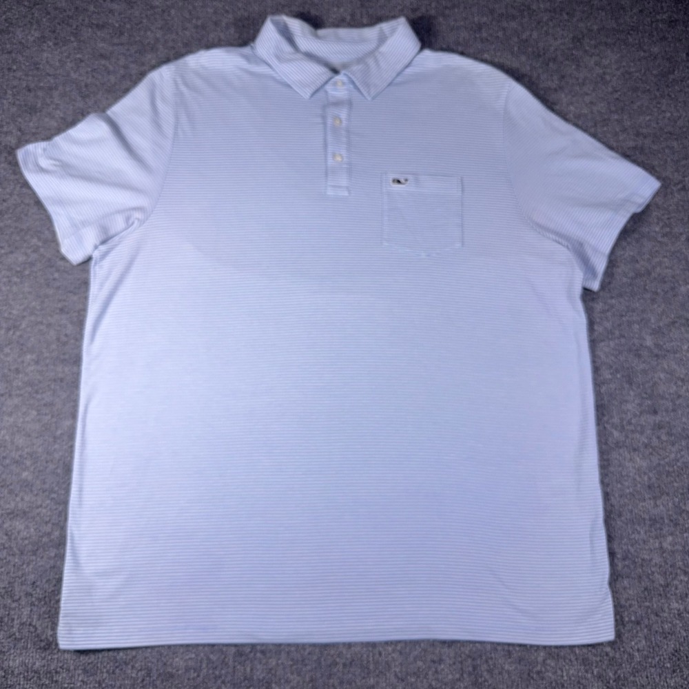 Vineyard Vines Edgartown Polo Mens XL Blue White Stripe Pima Cotton Stretch